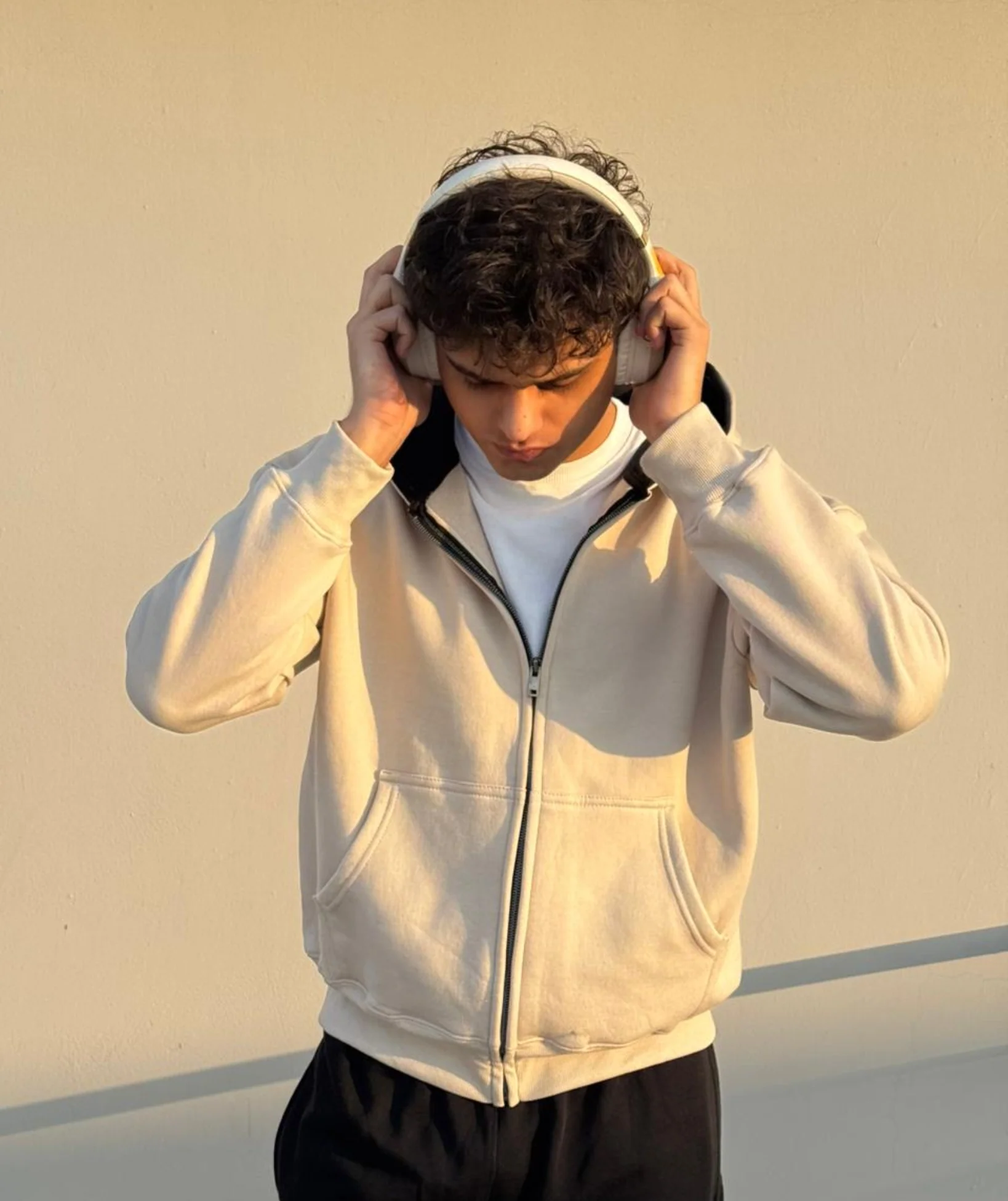 Cream Heavyweight Oversized Zip Hoodie - Image 2