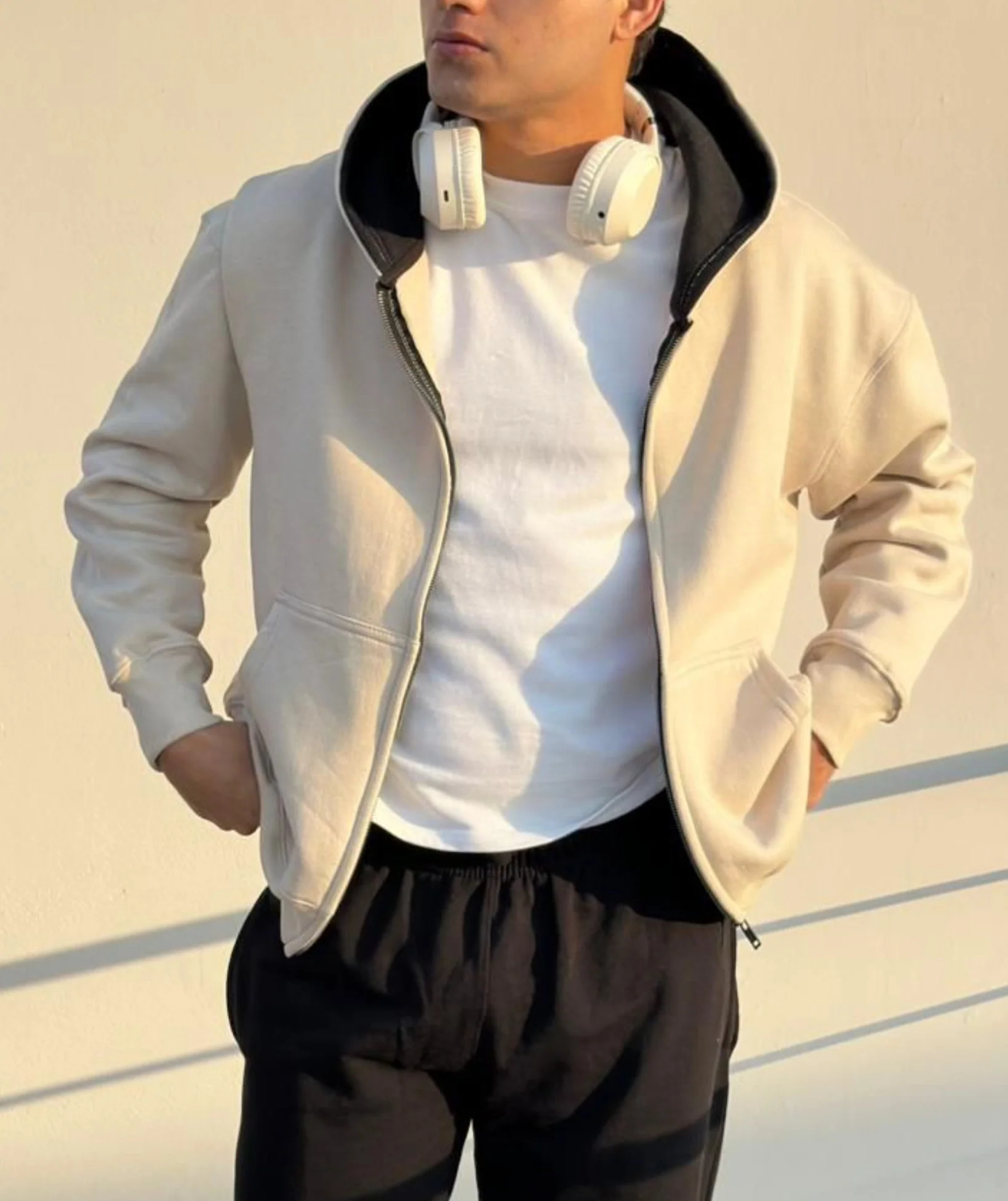 Cream Heavyweight Oversized Zip Hoodie - Image 3